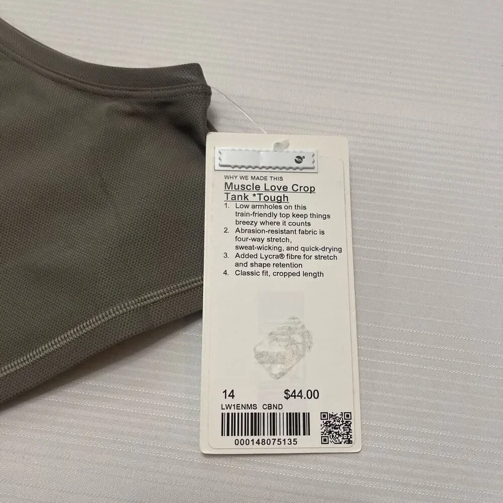 NWT Lululemon Muscle Love Crop Tank Tough Dark Olive Green Size 14 New